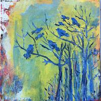 A picture of birds on the trees